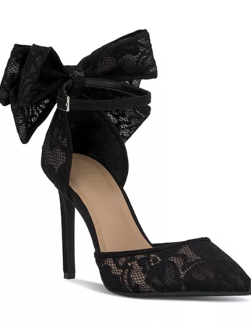 INC International Concepts Sanira Black Lace Bow Ankle-Strap Stiletto